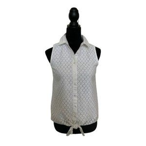 Tommy Hilfiger Womens Sleeveless White Lace Button-Down Blouse W/ Tie Front S Y2